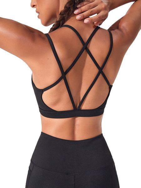 

strappy back sports bra 6498#, Gray