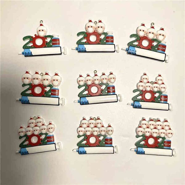 

dhl 2021 christmas decoration quarantine ornaments family of 1-9 heads diy tree pendant accessories with rope resin fy4666
