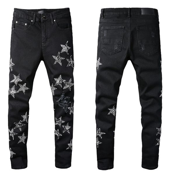 

2022ss european and american men's designer ripped jeans hip-hop high street fashion fashion brand cycling motorcycle embroidery close-, Blue