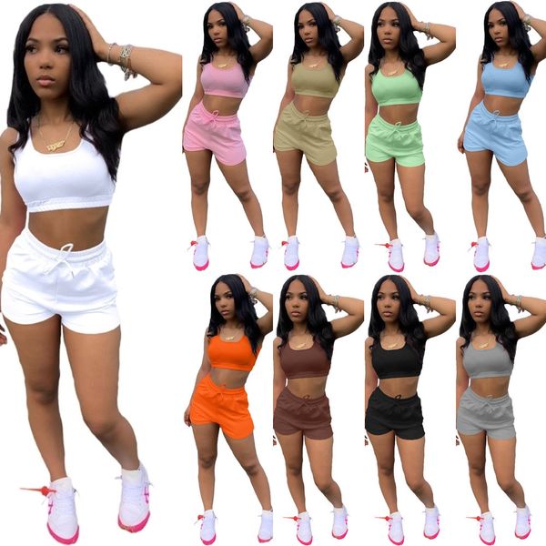 

2022 designer women sportwear tracksuits two piece yoga pants set slim crop tank biker shorts outfits for summer, Gray