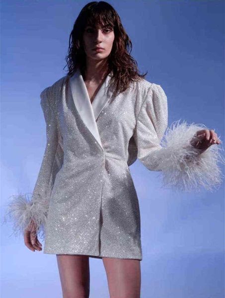 

suit high street 2022 designer blazer women ostrich hair sleeves single, White;black