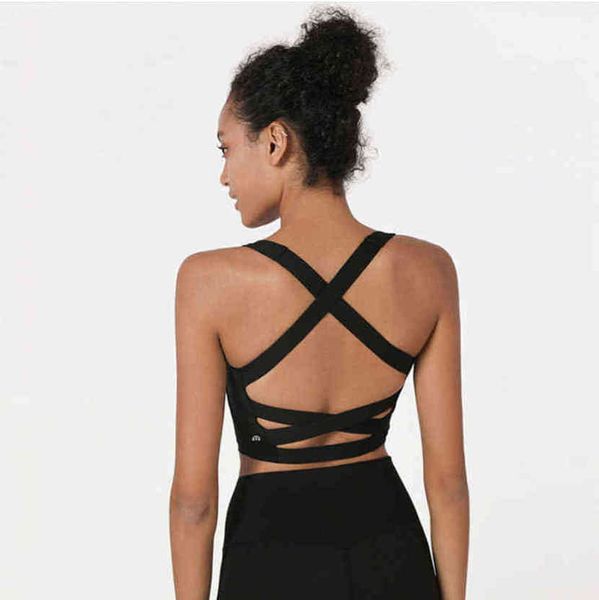 

lu bras brand yoga vest women's hollow out fitness shockproof sports running rimless fast drying solid color bra ts7y, Red;black