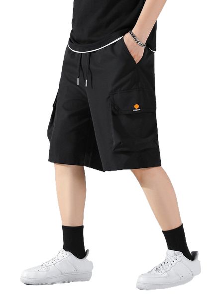 

men drawstring waist flap pocket cargo shorts k3cv#, White;black