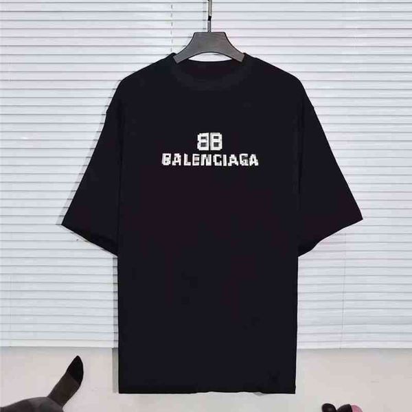 

balencigas t shirts fashion high version fashion brand letter mosaic fuzzy sleeve lover, White;black