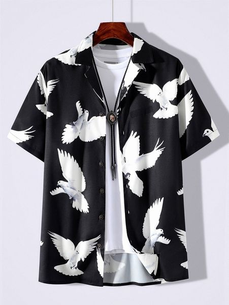 

men allover bird print shirt without tee 22af#, White;black