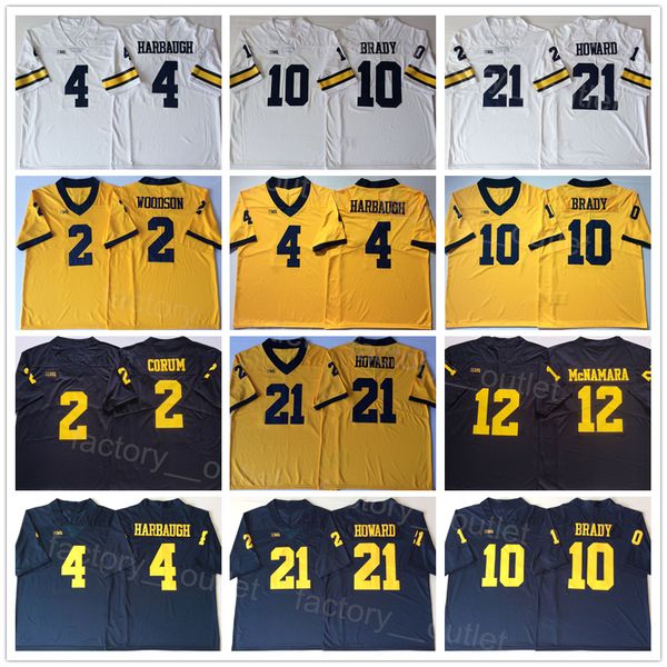 

ncaa big ten college wolverines football 21 desmond howard jersey 4 jim harbaugh 10 tom brady 2 blake corum 12 cade mcnamara university all, Black