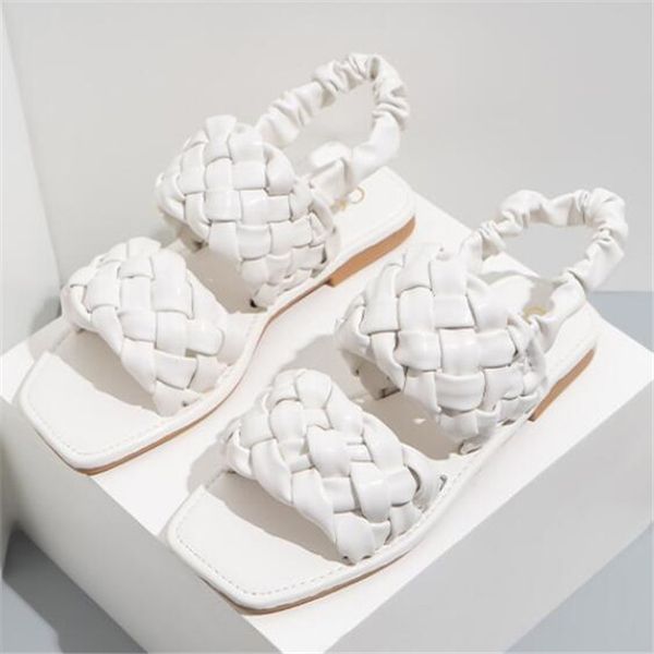 

vintage weave women sandals summer designers flat sandalias fashion female casual shoes beach slippers, Black