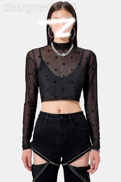 

women's t-shirt designer  smfk high neck shirt elastic mesh cross bottomed t-shirt long sleeve 6txa, White