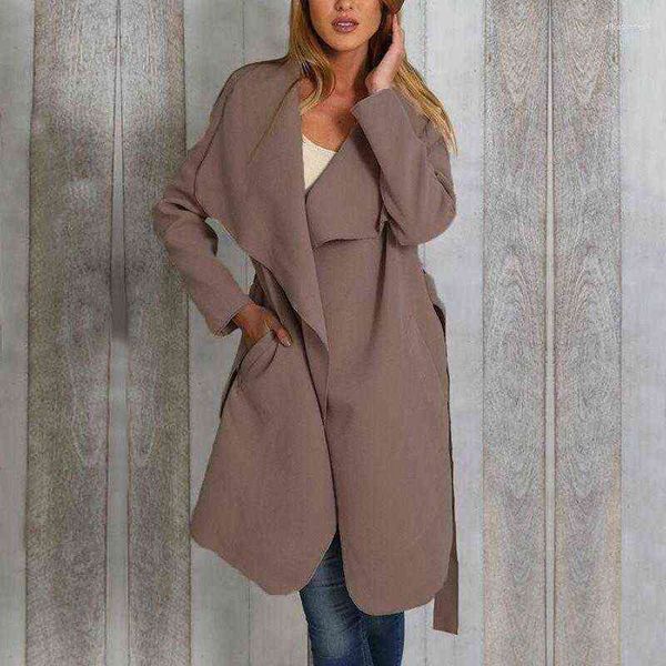 

women's trench coats casual elegant vintage plus size black boho women long slim lapel lace up plain winter female fashion overcoats t2, Tan;black