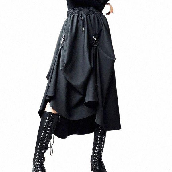 

skirts women high waist buckle irregular gothic skirt harajuku punk loose black fashion hip hop streetwear y adjustable d22e#