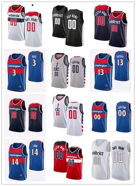 

75th custom men washington''wizards''14 isaiah todd 5 cassius winston 3 bradley beal 13 thomas bry ant basketball jersey, Black;red