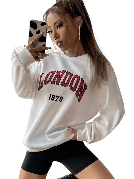 

letter graphic drop shoulder sweatshirt 90rg#, Black