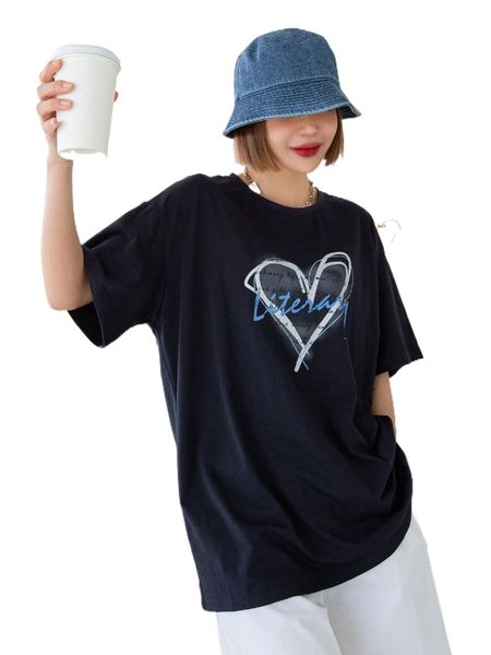 

dazy letter & heart print drop shoulder tee t9fx#, White