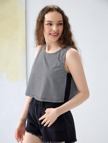 

x vin56 striped cutout tank p13a#, White