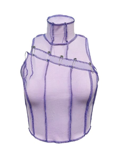 

high neck pin detail seam front tank p1ne#, White