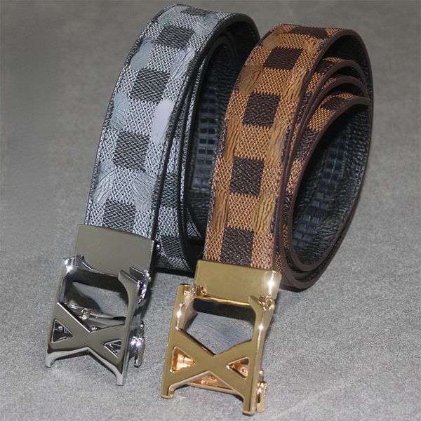

famous brand classic luxury men's jindian checkerboard with alveolar belt net red versatile business leather letter v buckle automatic, Black;brown