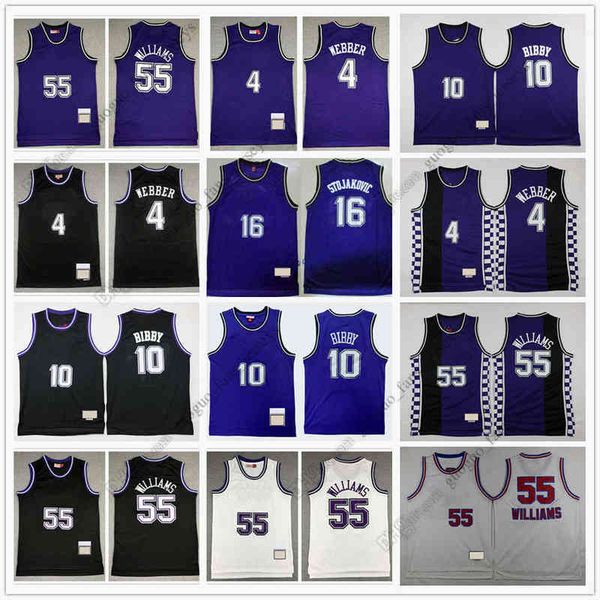 

retro mitchell and ness basketball webber 10 mike 4 chirs bibby stojakovic 55 jason 16 peja williams blue white jersey size s--, Black