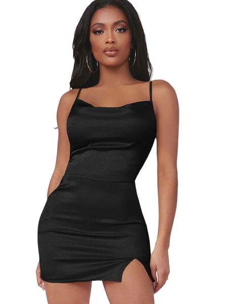 

sxy split detail satin bodycon dress b8ia#, Black;gray