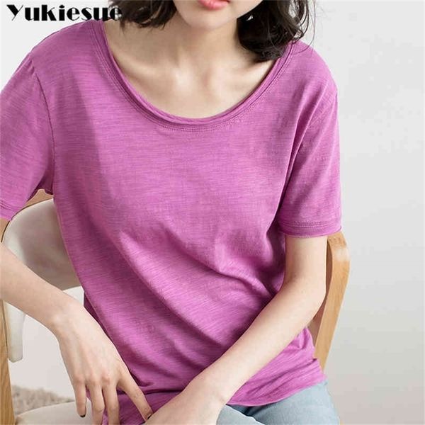 

womens cotton t shirts short sleeve summer o neck plus size female t shirt women white black casual basic classic 210412