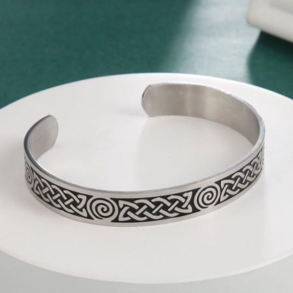 

bangle my shape cuff bangles for men women celtics knot spiral black silver color stainless steel bracelet retro viking jewelry