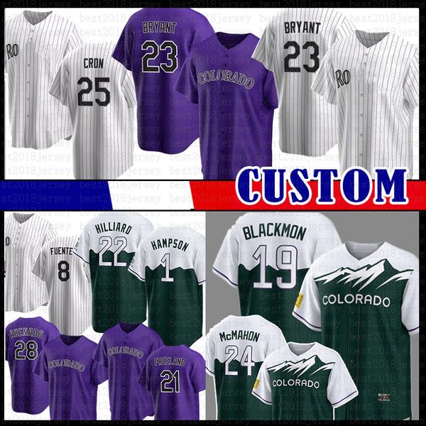 

23 kris bryant 19 charlie blackmon colorado baseball jersey c.j. cron yonathan daza garrett hampson connor joe ryan mcmahon elias diaz dom n, Blue;black