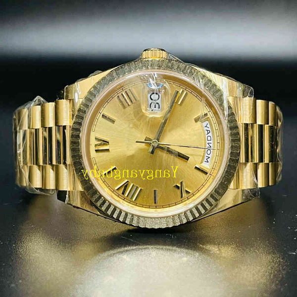 

with box papers watch 40mm day-date prident 18k yellow gold japan movement automatic mens men's watche b p maker 10r1w, Slivery;brown