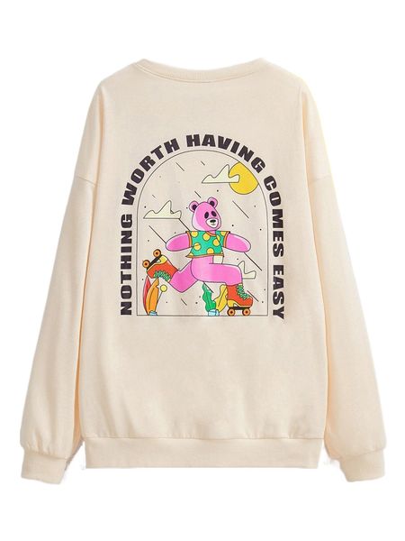 

x the noc design bear & slogan graphic drop shoulder sweatshirt w92u#, Black