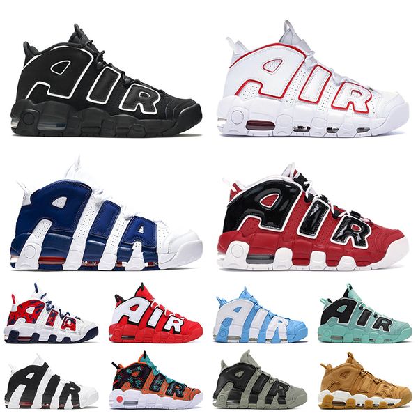 

outdoor sports trainers uptempos scottie pippen basketball shoes women mens white varsity red black wheat university blue split chrome sneak