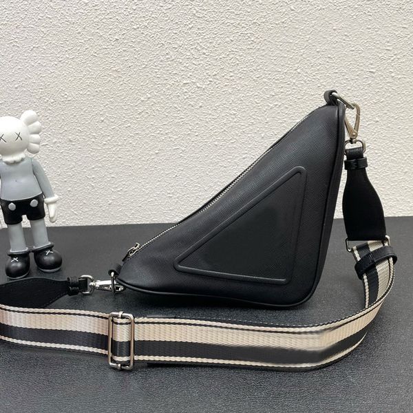 

triangle crossbody bag saffiano leather zipper closure embroidered webbing side metal sign fashion letters women handbags purse black should