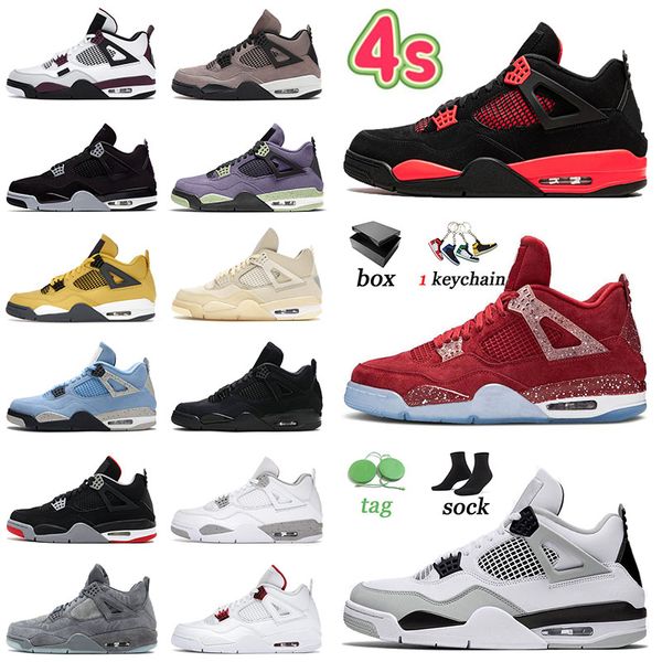 

4 basketballs shoes mens trainers jumpman military black canvas new black cat canyon purple women 4s sneakers sports red thunder white oreo, White;red