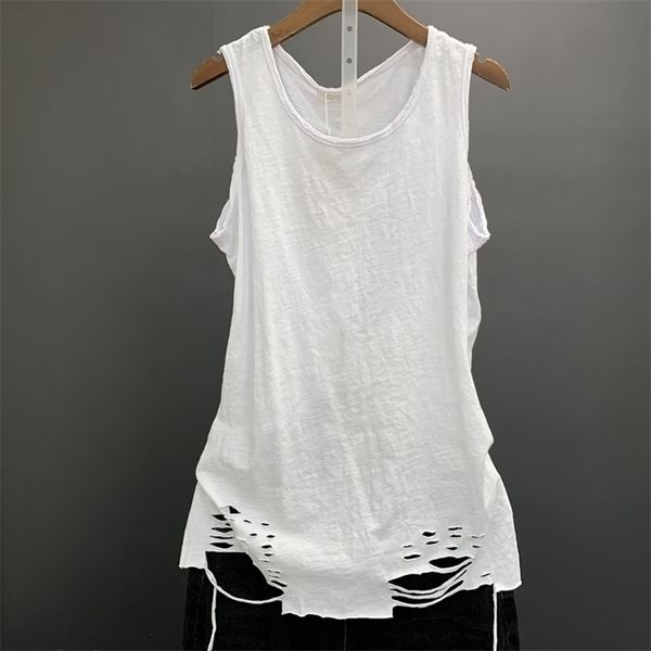 

cotton solid women tank summer t-shirts o-neck hole loose casual all match female pulls tees 220325, White