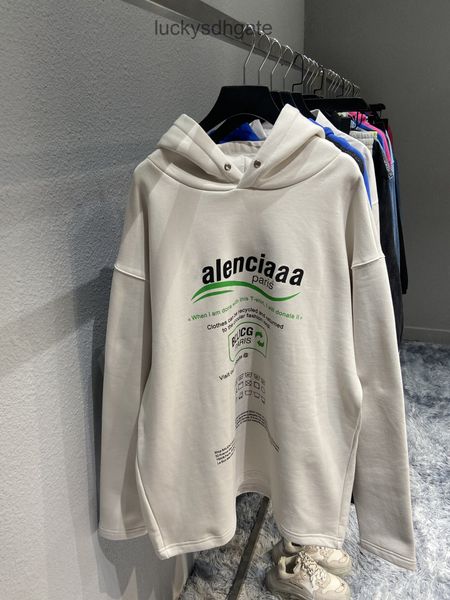 

designer brand hoodies ba lencia ga front back wave water slurry printed fleece os off shoulder loose fit men's women's, Black