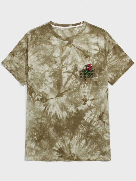 

romwe guys letter floral embroidery tie dye tee e82u#, White;black