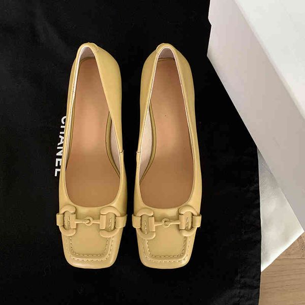 

boots eleven tiktok, the same korean section, chicken, yellow, square head, thin high heel shoes, metal buckle, commuter, low shoe, ljmn, Black