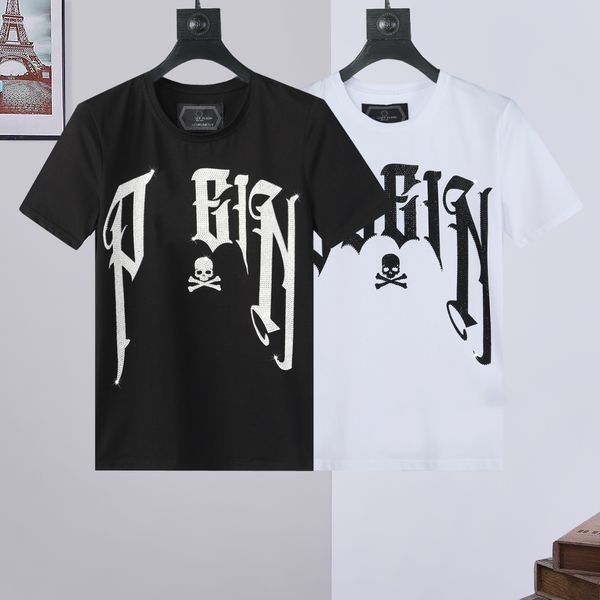 

pp fashion men's designer slim fit casual rhinestone short sleeve round neck shirt tee skulls print streetwear collar polos m-xxxl p74, White;black