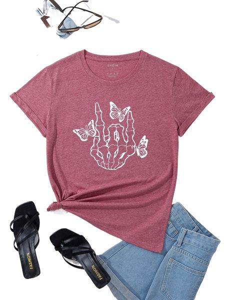 

skull and butterfly print tee p0qv#, White