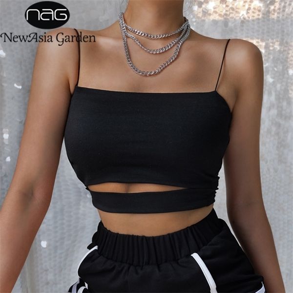 

newasia hollow out camis short women bandage strap backless crop black bustier club party vest summer crop t200728, White