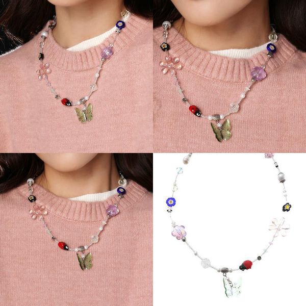 Moda di lusso Collana girocollo Collane con ciondolo Farfalla Design di gioielli Coccinella Perla di vetro Fiori Perlina quadrata Femmina jllehw