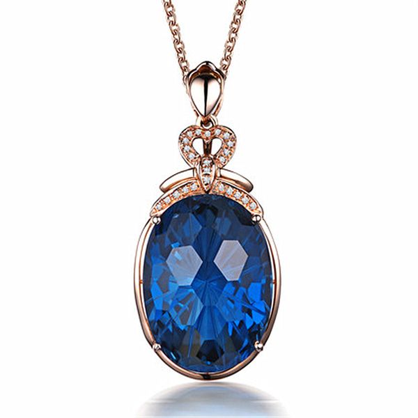 Collane di lusso Collana con ciondolo topazio blu naturale London Collana con pietre preziose di diamanti selezionati intarsiati placcati oro 18 carati