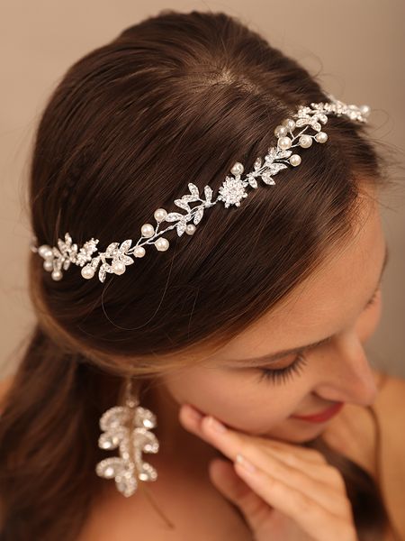 

bridal headwear rhinestones flower tiara headbands pearl hair jewelry wedding accessories handmade prom piece 220804, Slivery;golden