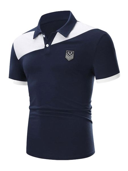 

men color block letter patched polo shirt 060m#, White;black