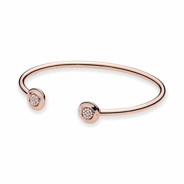 

classic 18k rose gold open bangle bracelet cz diamond pave women girls wedding gift with original box set for pandora 925 sterling silver br, Black