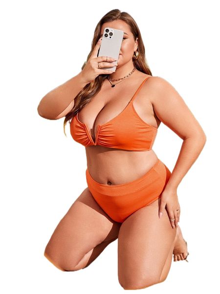 

plus ruched v wired bikini swimsuit 82u0#, White;black