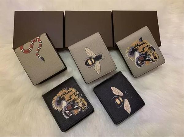 

men animal designers wallets fashion short wallet leather black snake tiger bee women luxury purse card holders 63b, Red;black
