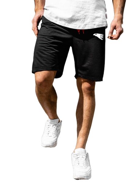 

men eagle print drawstring shorts k7xa#, White;black