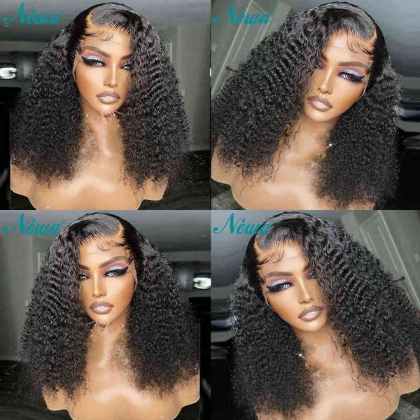 

newa hair lace front human wigs curly peruvian wig pre plucked 13x4 frontal for women transparent 220622, Black