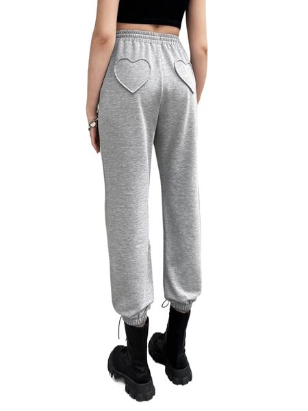 

heart pattern drawstring waist sweatpants t6or#, Black;white