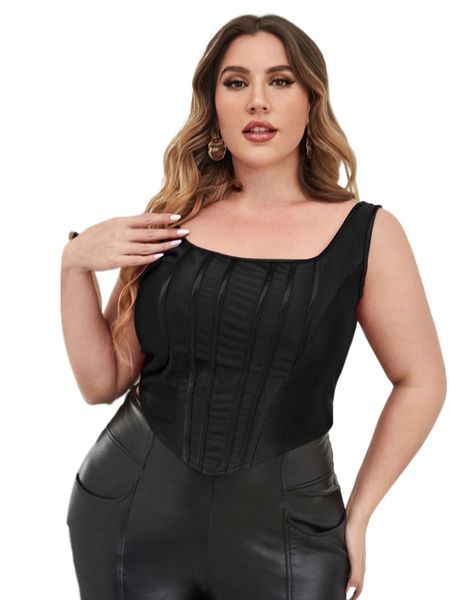 

plus asymmetrical hem satin tank 917g#, Black