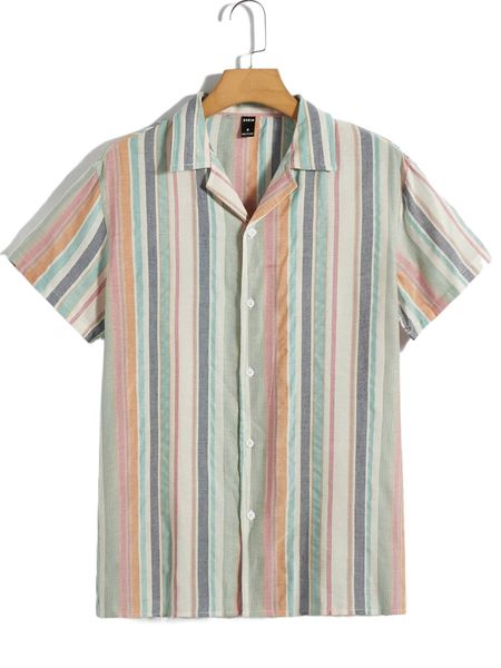 

men striped lapel neck shirt b9fe#, White;black