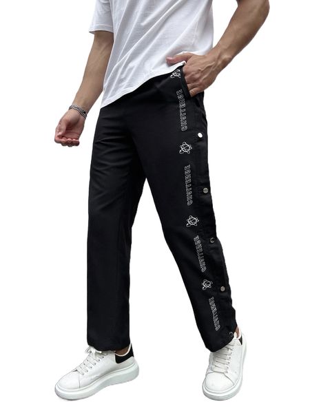

men letter graphic slant pocket pants f2ux#, Black